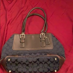 Coach Navy and Brown leather small hand bag